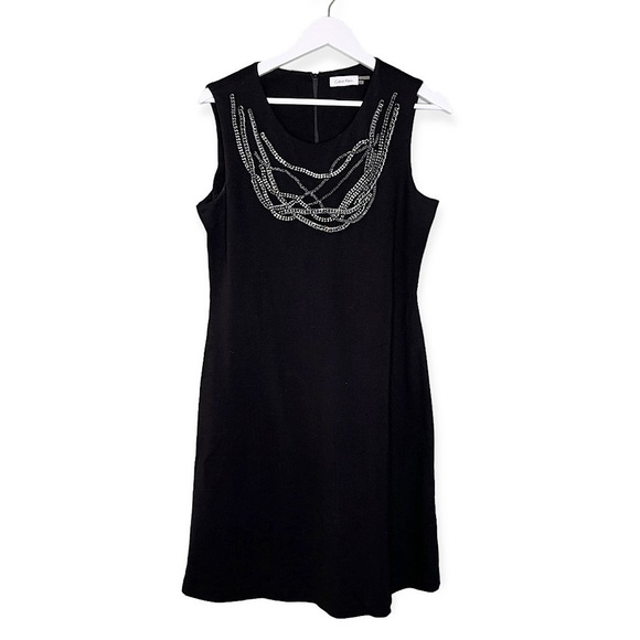 Calvin Klein Women’s Scoop Neck Chain Detail Sleeveless Midi Dress Black Size 12 - Picture 1 of 8